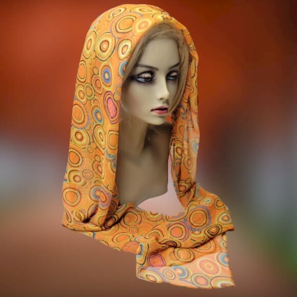 Orange Fashion Scarf with Multicolor Concentric Circle print - Picture 6 of 6